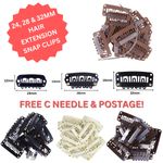 Hair Extension Snap Clips For Clip Ins Weaves Wefts 24/28/32mm + FREE C Needle