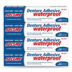 SECURE Waterproof Denture Adhesive 40g Pack of 4, Zinc-Free, All Day Hold