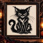Counted Cross Stitch Kit 14CT Gothic Witches Cat Monochrome Halloween 40x45cm