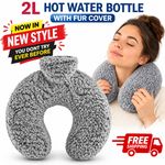2L Hot Water Bottle  Neck & Shoulder  Soft Fur Cover Warm Cosy Gift Idea