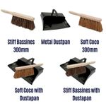 Dustpan and Brush Set Black Hooded Metal Ash Dust Pan Soft or Stiff Hand Brush
