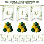 Eid Mubarak 20pc Decoration Party Set - Balloons & Bunting - Green Leaves Gold