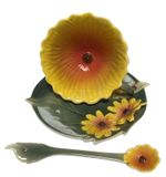 Cup And Saucer With 3D Yellow Flower Lady Bug With Spoon.