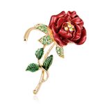 Vintage Style Jewellery Enamel And Crystal Red Rose Brooch