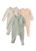 3-Pack Baby Footed Sleepers Zip Babygrow – Unisex Neutral Pajamas 3-6M
