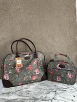 Cotton Traders Floral Weekender Bag Set Womens Green Pink Travel Holdall Tote
