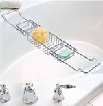 CHROME EXTANDABLE OVER BATH RACK SHOWER TRAY TUB CADDY 3 COMPARTMENT TOYS SHELF