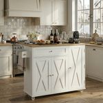 Kitchen Island Trolley Storage Cabinet Folding Worktop Drawers Wheels Cart White