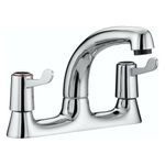 Modern 2 Hole Kitchen Sink Mixer Swivel Spout Dual Lever Tap Chrome Faucet UK