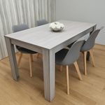Modern Grey Dining Table Set With 4 Grey Plastic Chairs Dining Room Furniture