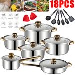 20PCS Induction Non Stick Stainless Steel Cookware Cooking Pot Pan With Lids Set