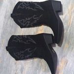 Women’s Black Western Mid Calf Cowboy Boots Embroidered Detail Block Heel UK 7