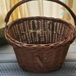 Basil Brown Wicker Round Bike Basket with Handle 40x30x25 cm