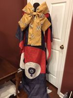 Vintage Patchwork Kimono Robe Art Jacket Yin Yang Graphic Boho Festival Size Med