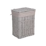 Grey Paint Laundry Wicker Basket Cotton Lining With Lid Bathroom Storage