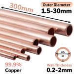 Copper Pipe Tube 0.2/0.25/0.5/1/1.5/2 mm W.T. x 1.5-30 mm Outer Dia 300mm Length