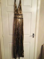 Ladies Gold Sequins Flared halterneck style Jumpsuit Perfect Party outfit Size L