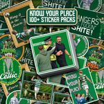 Mixed 100 Pack Of Glasgow Derby Know Your Place Stickers Celtic Hoops Bhoys Celt