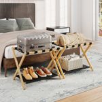 Set of 2 Folding Suitcase Stands with Nylon Straps Space Saving Luggage Stand