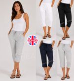 Ladies Womens Shorts 3/4 Length Pedal Pushers Jersey Gym Running Sports Joggers