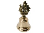 Vintage Small Solid Polished Brass Hand Bell With Galleon Ship Handle mariner