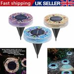 Mosaic Solar Disk Light,Waterproof Outdoor Glass LED Garden Stake Lighting New ~