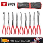 9PCS Extra Long Nose Reach Bent Straight Side Cutter Pliers Plier Set 11" Long