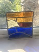 Handmade Stained Glass Sunset Panel - Beginner Piece / Art Flaws - 8.5" Square