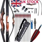 60" Archery 25-50lbs Takedown Recurve Bow & Arrow Set Wooden Riser Limbs Hunting