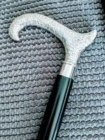 Curved Derby Silver Handle Black Foldable Wooden Walking Stick Cane Mens Ladies