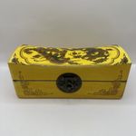 Vintage Chinese Lacquer Jewellery Trinket Box Dragon Phoenix Brass Lock Chest