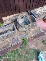 Large Grey Concrete Round Outdoor Flower Pot Planter, Plastic Insert, 1pc