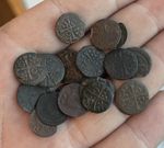 1600s 1 Dinero Spanish Colonial Old Coin Barcelona Mint Cross Crusaders VF 1 EA