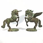 Vintage PEGASUS & UNICORN Statues Sculptures Beautiful Patina Metal Brass?