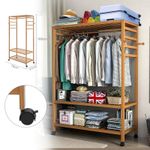 Heavy Duty Wooden Clothes Rail Rack Garment Hanging Stand Corner Open Wardrobe