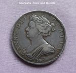 1703 VIGO QUEEN ANNE SILVER HALFCROWN WITH TICKET - TERTIO EDGE