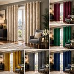 Blackout Crushed Velvet Curtains Eyelet Ring Top Ready Made Lined Pair Curtains