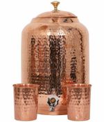 100% Pure Copper Dispenser Handmade Water Pitcher Pot 4L With 2 Serving Glass