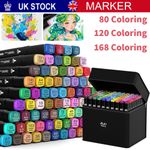 120/168x Colouring Pens Dual Tip Markers Felt tip Fine Broad Art Set Adults Kids