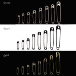 Premium Quality Hardened Steel Safety Pins 8 Sizes in Silver Gold or Black