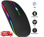 RGB LED Wireless Mouse Rechargeable Optical Silent Mice USB For PC Laptop UK