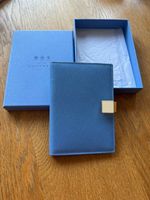 Smythson Panama Leather Passport Cover Nile Blue Gold Hardware Boxed New