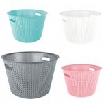 35L Plastic Laundry Basket Clothes Washing Bin Storage Hamper Round Knitted 