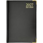 2027 Diary A5 Day a Page, Padded Casebound Gilt Daily Planner Office Work School