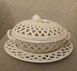 Leeds Ceramic Plate White Basketweave Lattice Round Printed Backstamp England