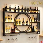 3-Tier Bar Shelves Wall Mounted Wine Rack w/ LED Lighting Bar Wine Display 140CM