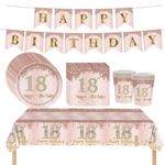 Rose gold 18th Birthday decorations tablecloth plate party banner balloon supply