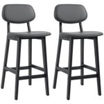 HOMCOM Breakfast Bar stools Set of 2 with PU Leather Cover, Wood Legs, Dark Grey