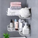 2X white Organiser Storage Rack Corner Shower Caddy Self Adhesive Bathroom Shelf