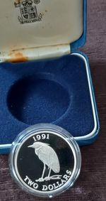 Bermuda $2 Heron 1991 Silver proof, boxed, coa